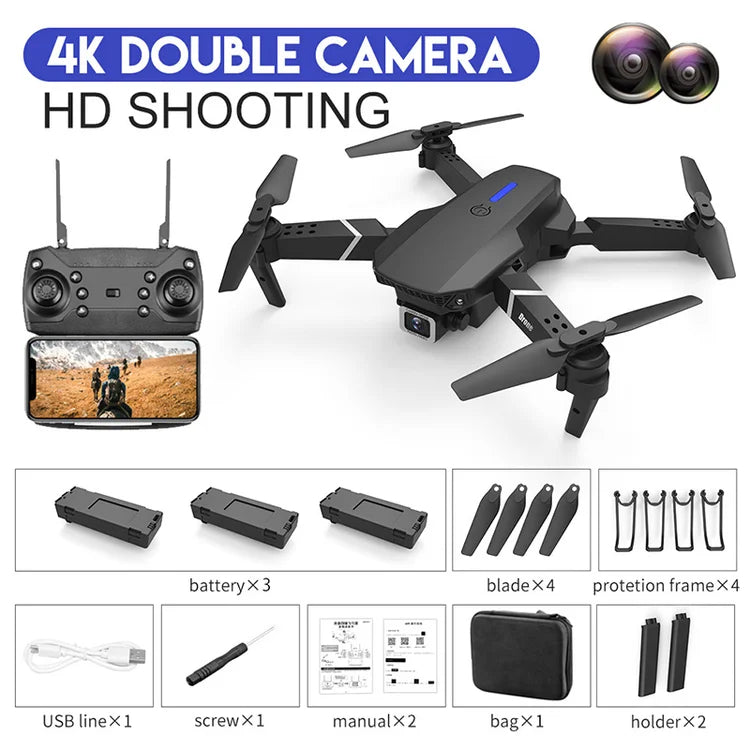 Drone 4k HD Wide-Angle Dual Camera 1080P