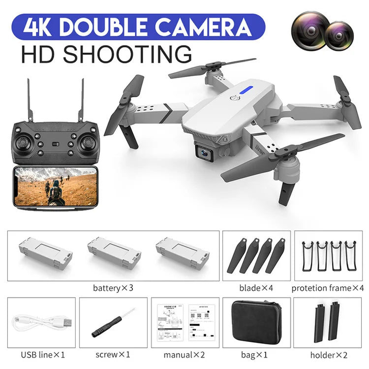 Drone 4k HD Wide-Angle Dual Camera 1080P